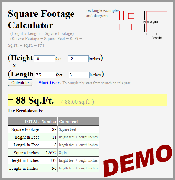 Square Feet Calculated